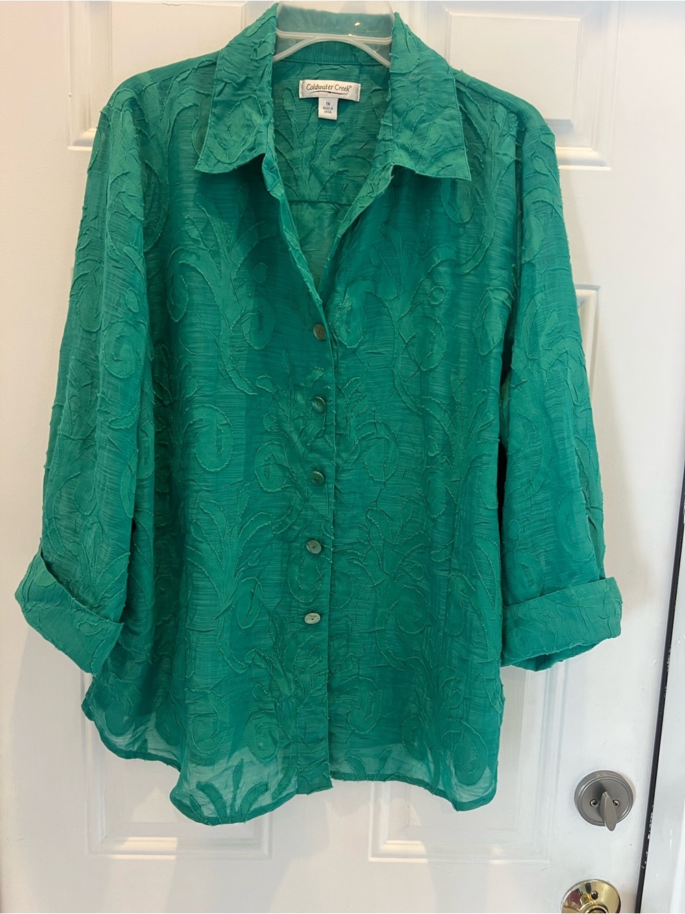 Coldwater Creek Women Top Blouse Green Size 1X long sleeve Button Down #897